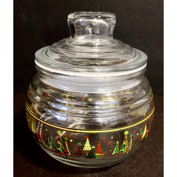 Vintage Kig Clear Glass Christmas Jar With Lid & Festive Tree Design - Picture 3 of 13